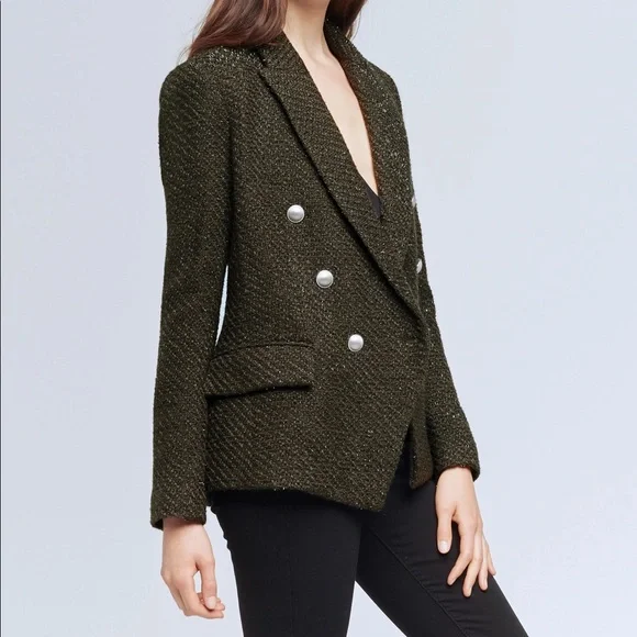 L’AGENCE Kenzie Double Breasted Tweed Shimmer Blazer - Picture 9 of 10